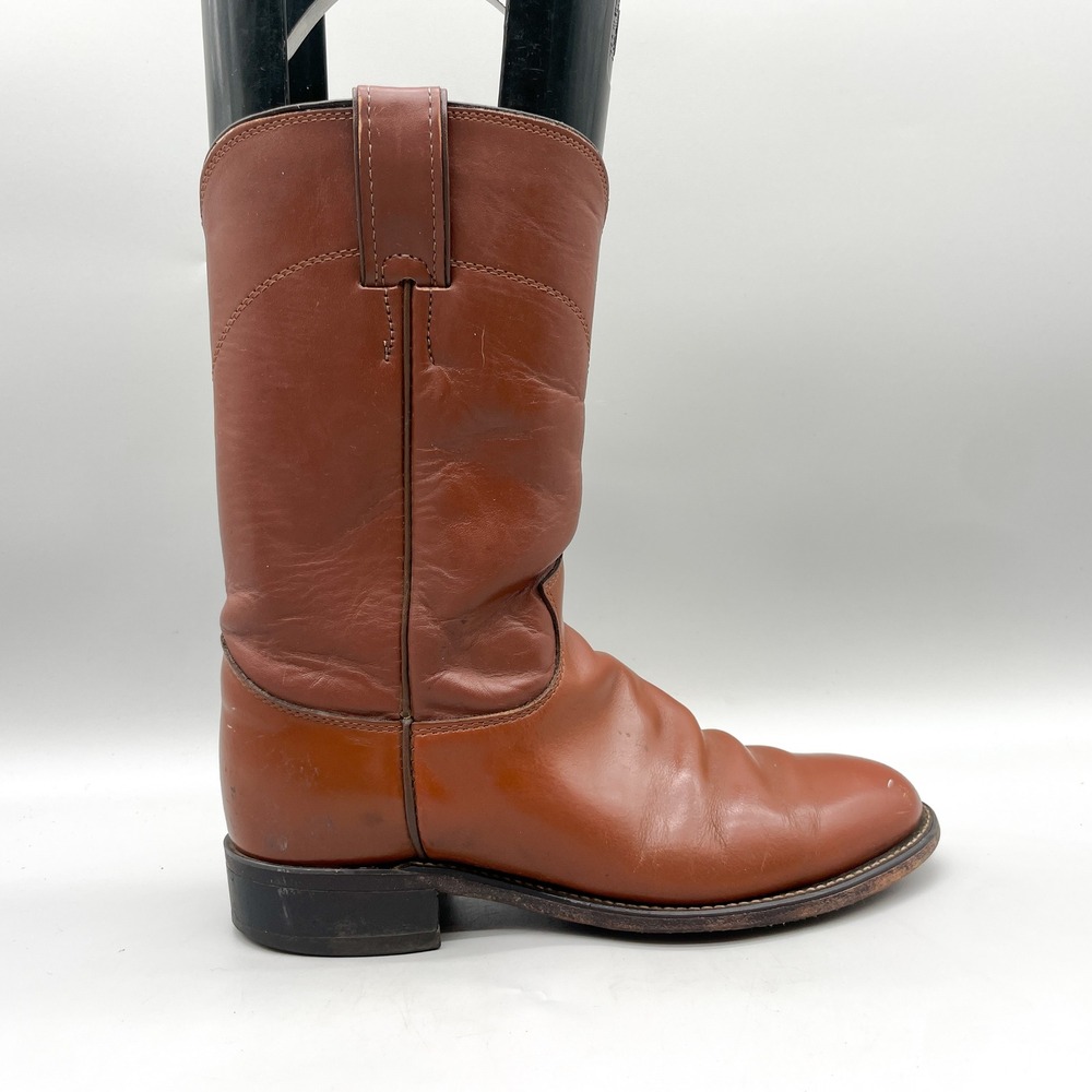 Justin Mens 6 D Roper Western Cowboy Boots Brown Leather Rugged Classic USA VTG